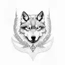 transparent wolf head and inside his head father holding a child hand tattoo design idea