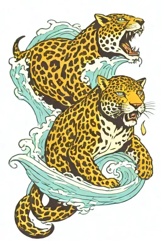 tropical jaguar blue ocean wave tattoo design idea