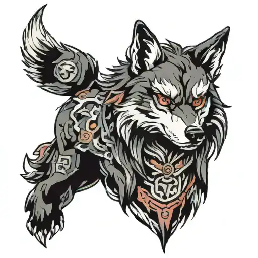 anime ferry town wolf tattoo design idea