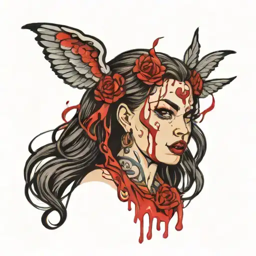 side chick covered in blood tattoo design idea