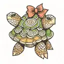 turtle with bow coquette bow with lace tattoo design idea