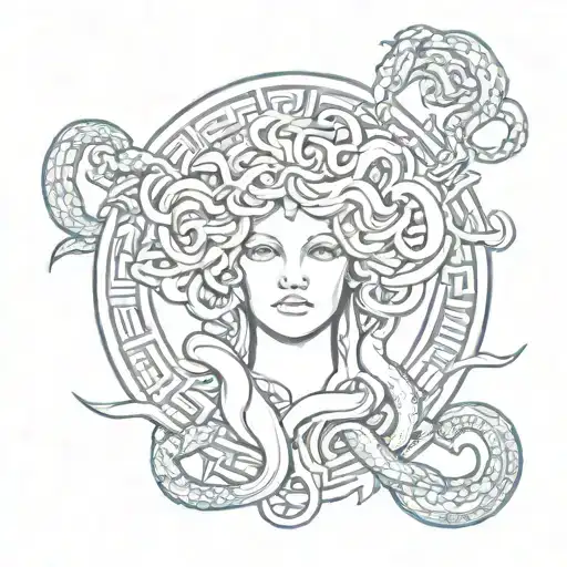 medusa inside versace logo intertwined with snakes  tattoo design idea