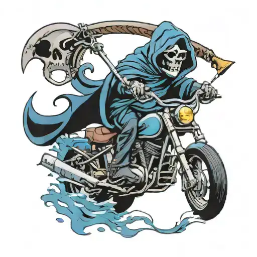 blue grim reaper on a motorcycle with a logo that says Dark Souls  tattoo design idea