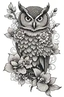 owl and lotus flower blooming cherry blossom tattoo design idea
