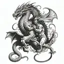 A fierce battle between Daemon Targaryen and Caraxes against the dragon Vegar and Prince Daemon Targaryen tattoo design idea