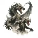 A fierce battle between Daemon Targaryen and Caraxes against the dragon Vegar and Prince Daemon Targaryen tattoo design idea