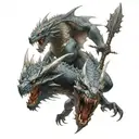 A fierce battle between Daemon Targaryen and Caraxes against the dragon Vegar and Prince Daemon Targaryen tattoo design idea