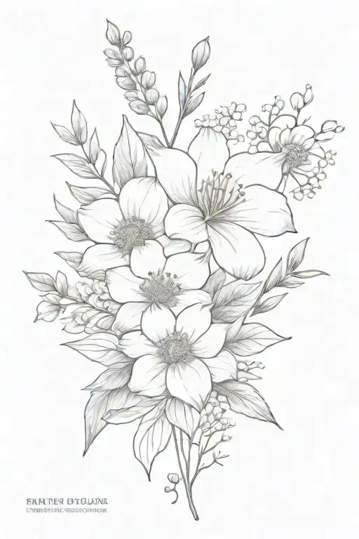 birth flower bouquet July and october tattoo design idea