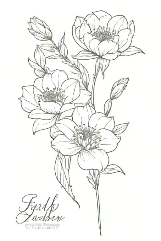 July and October birth flower bouquet tattoo design idea