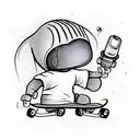 small cute alien on a skateboard wearing earbuds tattoo design idea