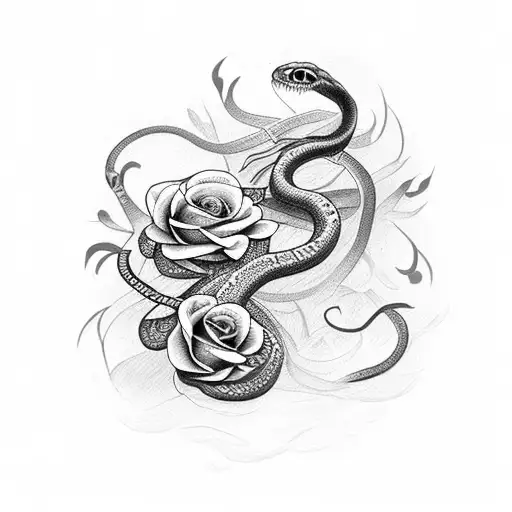 snake with roses traditional tattoo design idea