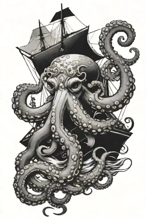 octopus with ship tattoo design idea