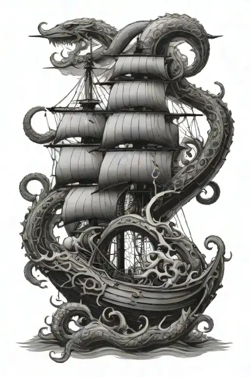 kraken with ship tattoo design idea