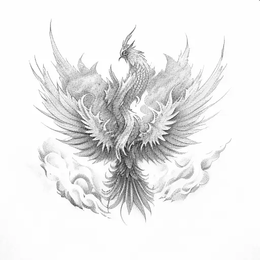 Phoenix with smoke tattoo design idea