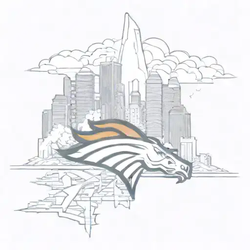 Incorporate the Denver Broncos logo into a sketch style tattoo of a cityscape tattoo design idea