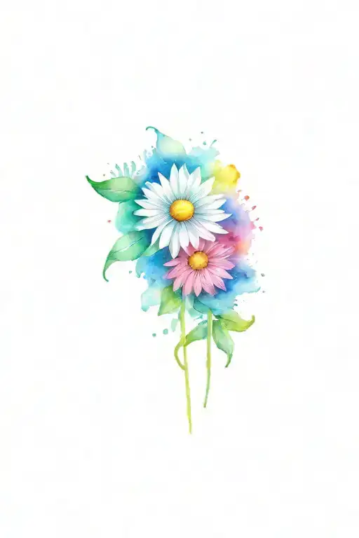 daisy and rainbow tattoo design idea
