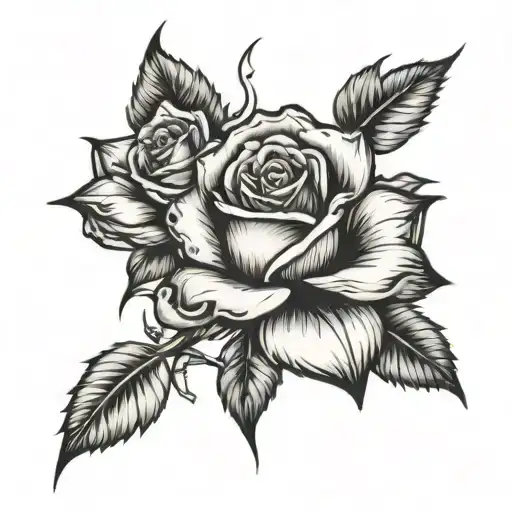 A rose as the main element, a motigo as a secondary element and all this burning tattoo design idea