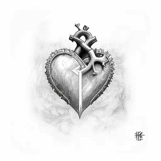 Thorned heart with the letter k inside tattoo design idea