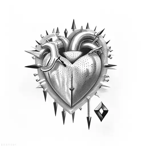 A heart shape made of spikes with the letter k inside tattoo design idea