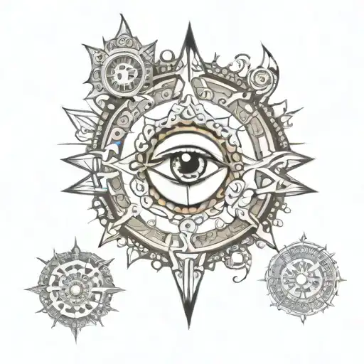 nandhi trishul 3rd eye mixed tattoo design idea