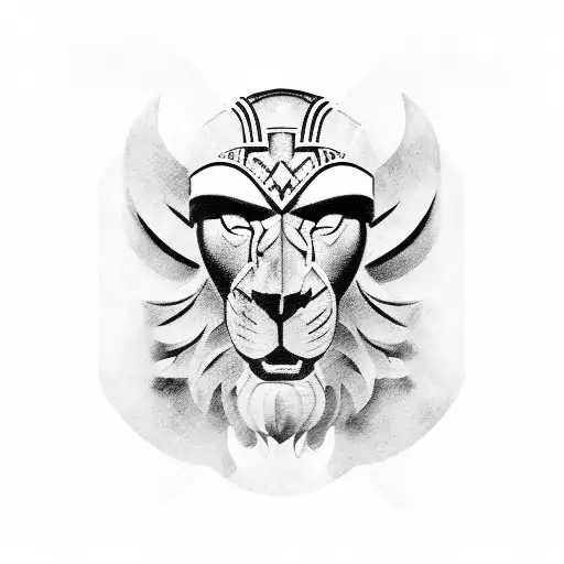 Greek gladiator Games with a gladiator in middle and lion helmet tattoo design idea
