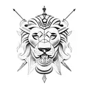 Greek gladiator Games with a gladiator in middle and lion helmet tattoo design idea