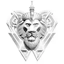 Greek gladiator Games with a gladiator in middle and lion helmet tattoo design idea