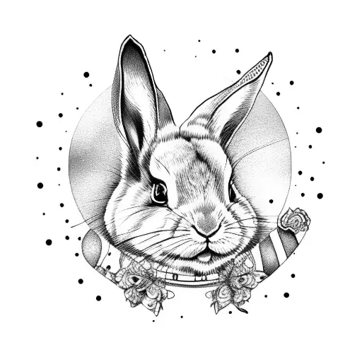alice in wonderland rabbit and watch tattoo design idea