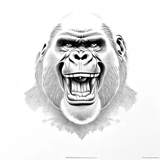Gorilla angry mouth open with foliage around it tattoo design idea