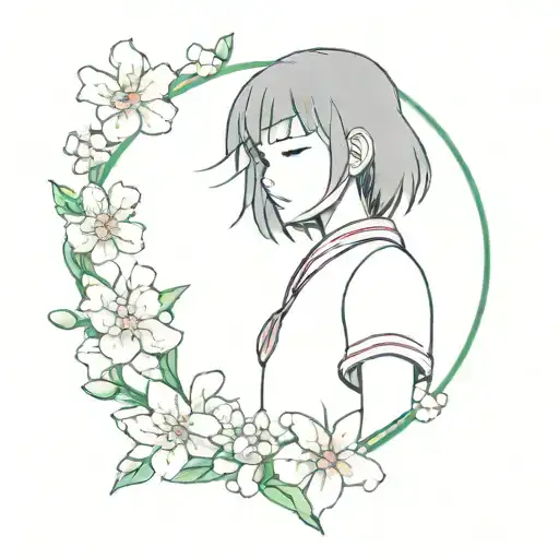 haku from spirited away blowing petals in a polaroid picture tattoo design idea