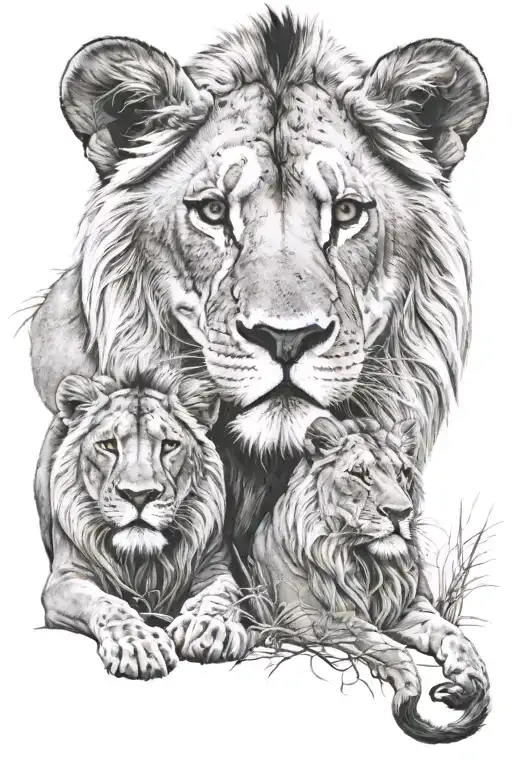 1 male 1 female lions together on the savanaa symbolizing my parents tattoo design idea