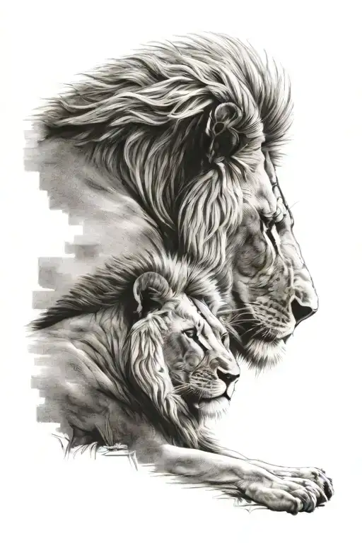 1 male lion 1 female lion together on the savanaa symbolizing my parents tattoo design idea