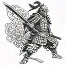 samurai warrior standing from side perspective  tattoo design idea