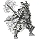samurai warrior standing from side perspective  tattoo design idea