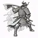 samurai warrior standing from side perspective  tattoo design idea