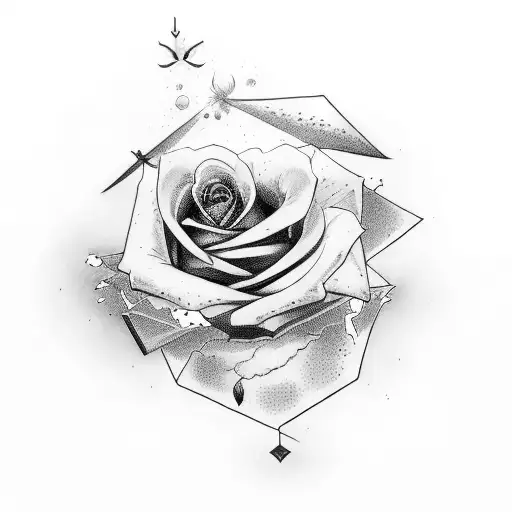 young nune with sun, cloud, rose and cross tattoo design idea