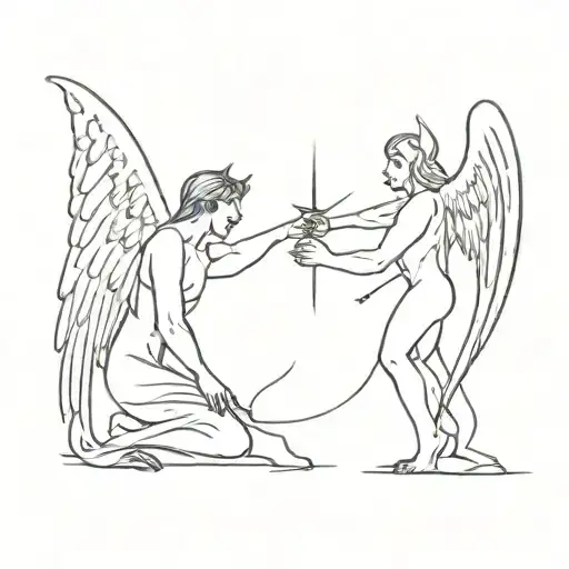 The war between angel and devil tattoo design idea