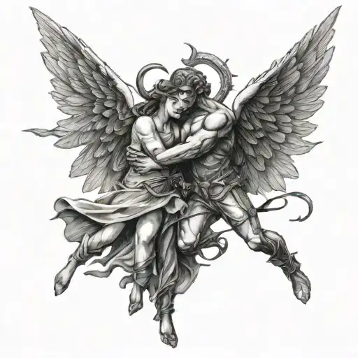 The war between angel and devil tattoo design idea