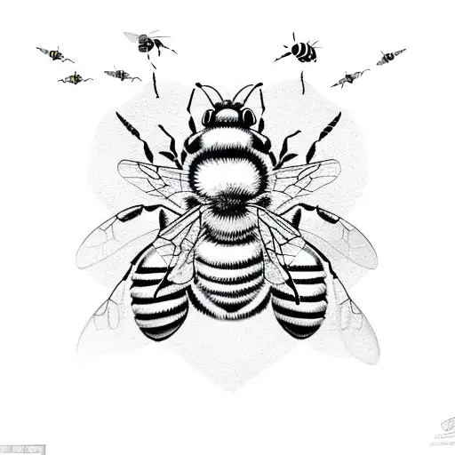 three bees  flying upwards, the first bee from them bottom is back up, second bee is rotating inwards and last is flying tattoo design idea