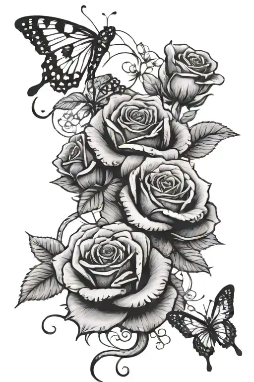 snake wrapped around rose with butterflies and flowers  tattoo design idea