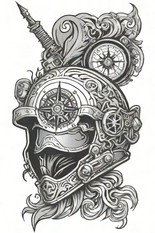 compass motorcycle helmet adorned tattoo design idea