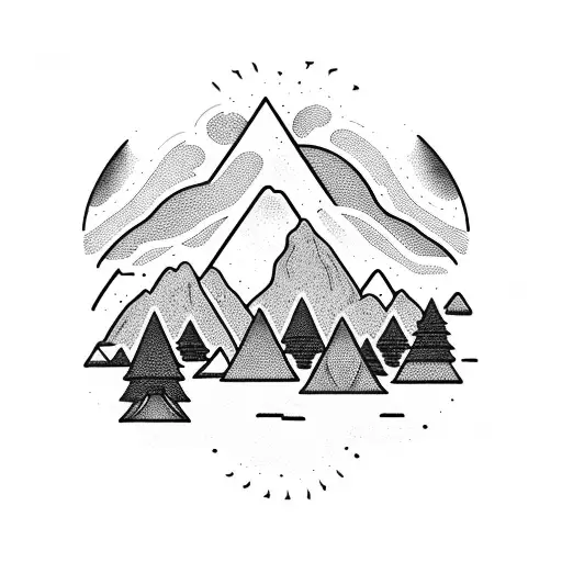 A majestic mountain range with a winding road leading through it tattoo design idea