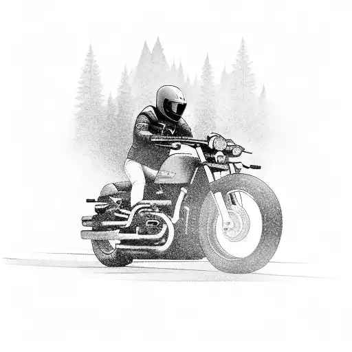 A motorcycle rider cruising through the Altai mountains tattoo design idea