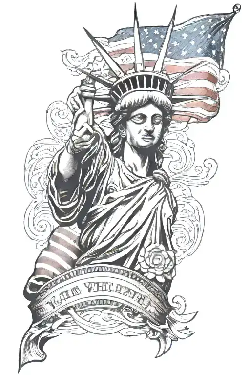 lady Liberty, we the people, old glory flag intertwined tattoo design idea