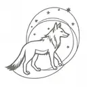 A minimalist tattoo design of a wolf howling at the moon, incorporating elements of astrology symbols to represent your passion for both animals and astrology tattoo design idea
