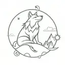 A minimalist tattoo design of a wolf howling at the moon, incorporating elements of astrology symbols to represent your passion for both animals and astrology tattoo design idea