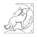 A minimalist tattoo design of a wolf howling at the moon, incorporating elements of astrology symbols to represent your passion for both animals and astrology tattoo design idea