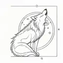 A minimalist tattoo design of a wolf howling at the moon, incorporating elements of astrology symbols to represent your passion for both animals and astrology tattoo design idea