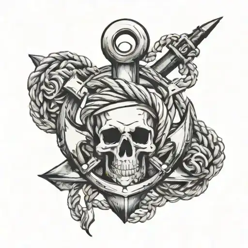 anchor, skull, rope intertwined tattoo design idea