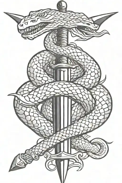 sword with mean snake wrapped tattoo design idea